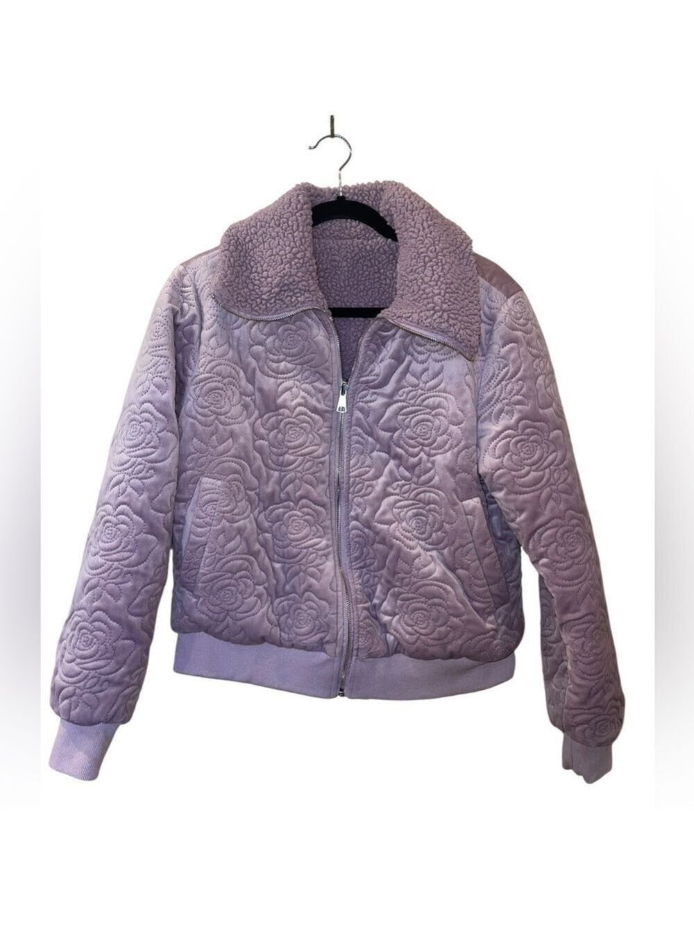 Sweet Rain Reversible Pink Quilted Bomber Jacket Sherpa Lining Size Medium